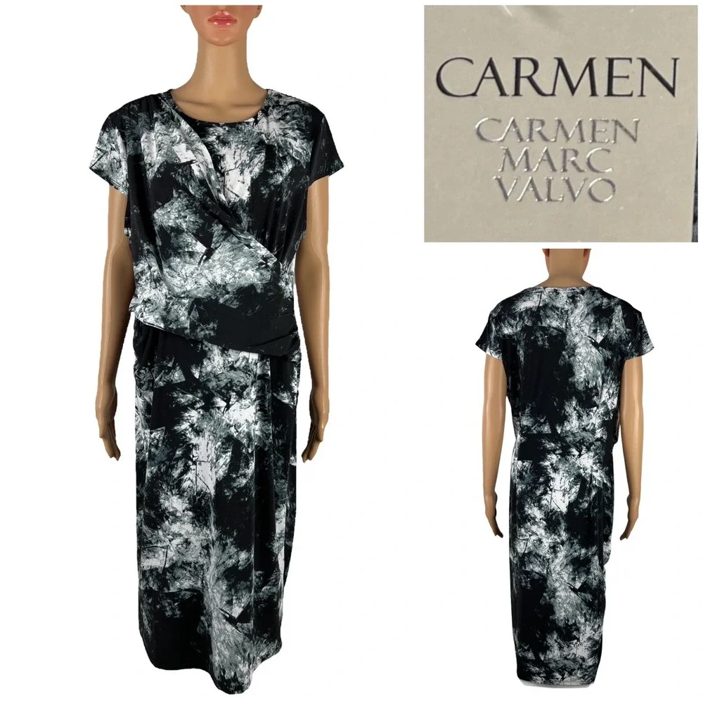 Carmen Marc Valvo Womens XL Dress Short Sleeve Lyrical White Black NWT $88